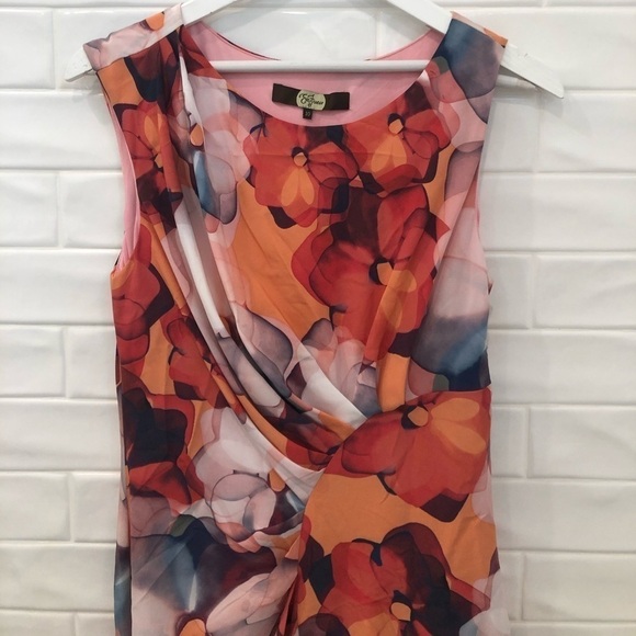 EVA Franco Cap Sleeve Side Ruched Print Dress - Picture 5 of 7